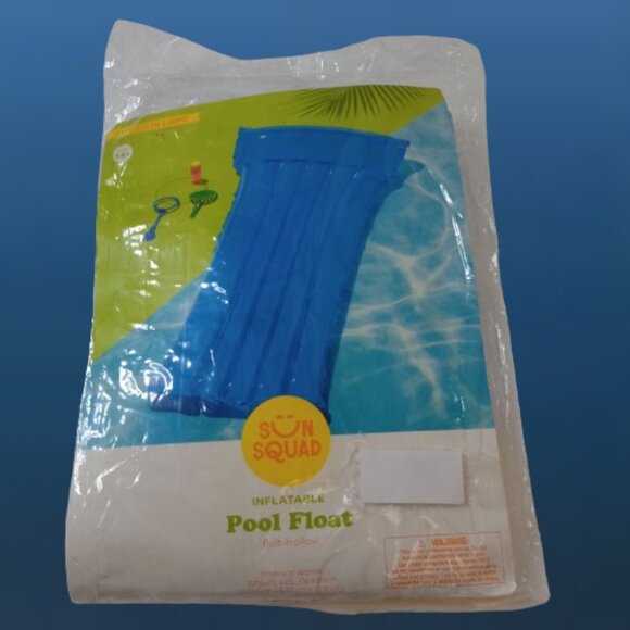 Sun Squad Inflatable Pool Lounge Float with Built In Pillow 5' 7 1/2" Aqua Blue - Picture 2 of 8